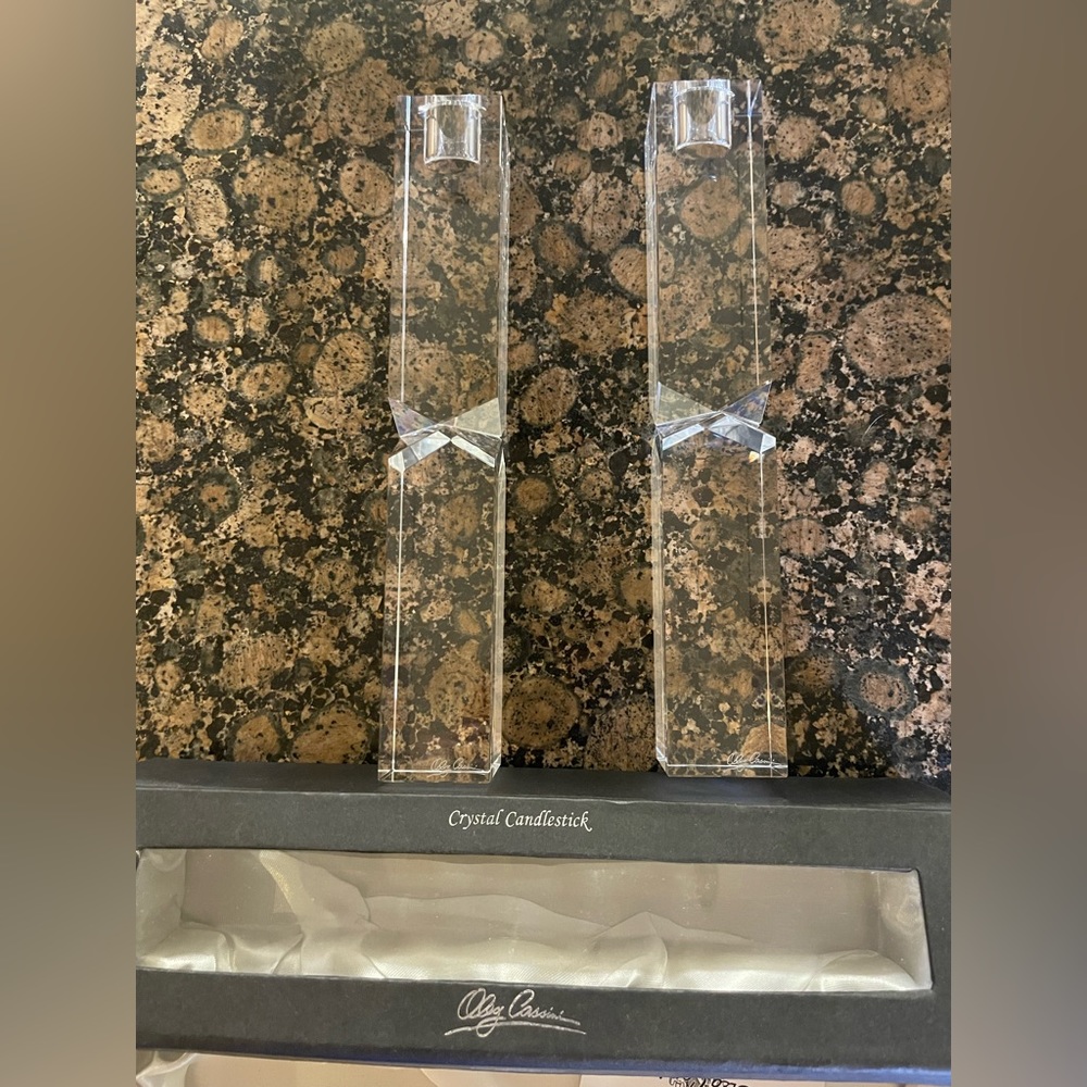 Oleg Cassini discontinued crystal candlestick 10” set of 2, new in box